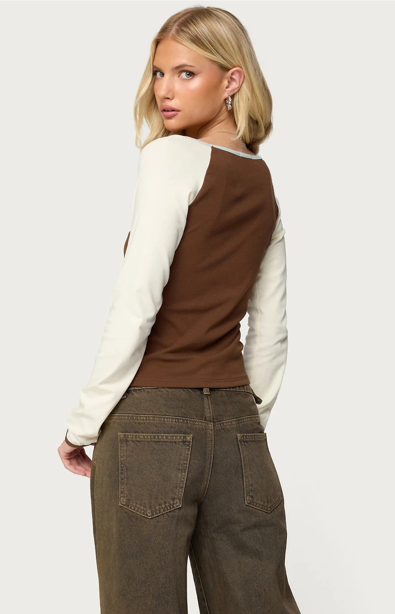Edikted Ronie Contrast Raglan Long Sleeve Top