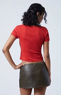 Third Charm Faux Leather Eyelet Mini Skort