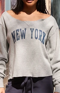 John Galt Erica New York Off-The-Shoulder Waffle Knit Sweatshirt