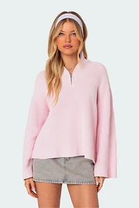 Edikted Amour High Neck Oversized Zip Sweater