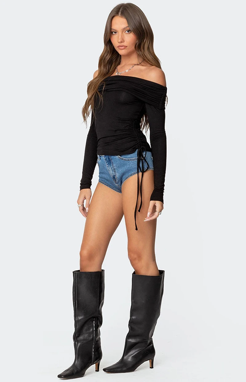 Edikted Gathered Fold Over Drawstring Top