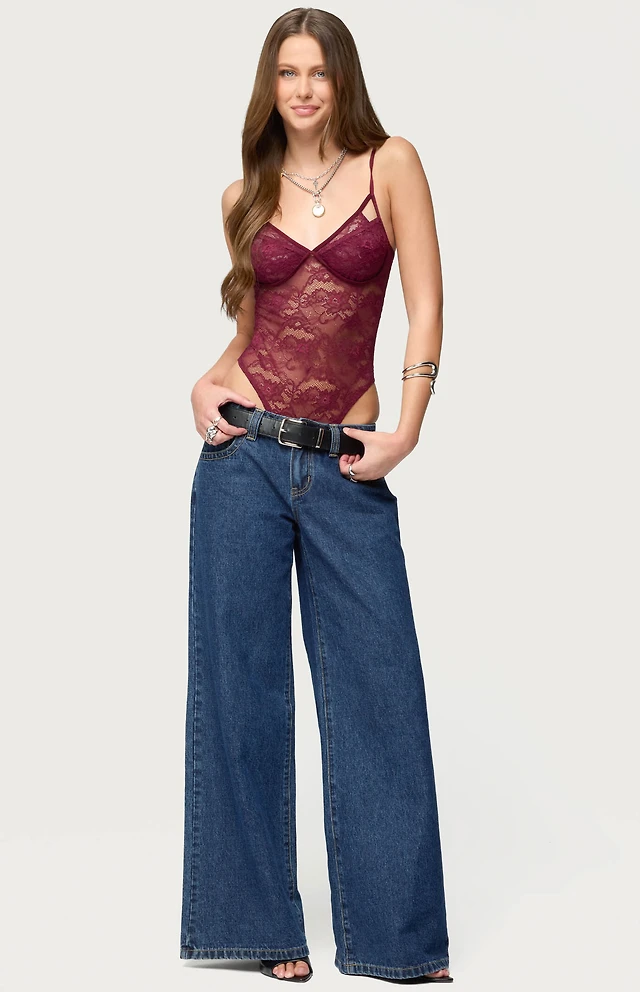 Edikted Strappy Sheer Lace Bodysuit