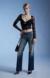 Third Charm Andrea Lace Bead Center Long Sleeve Top