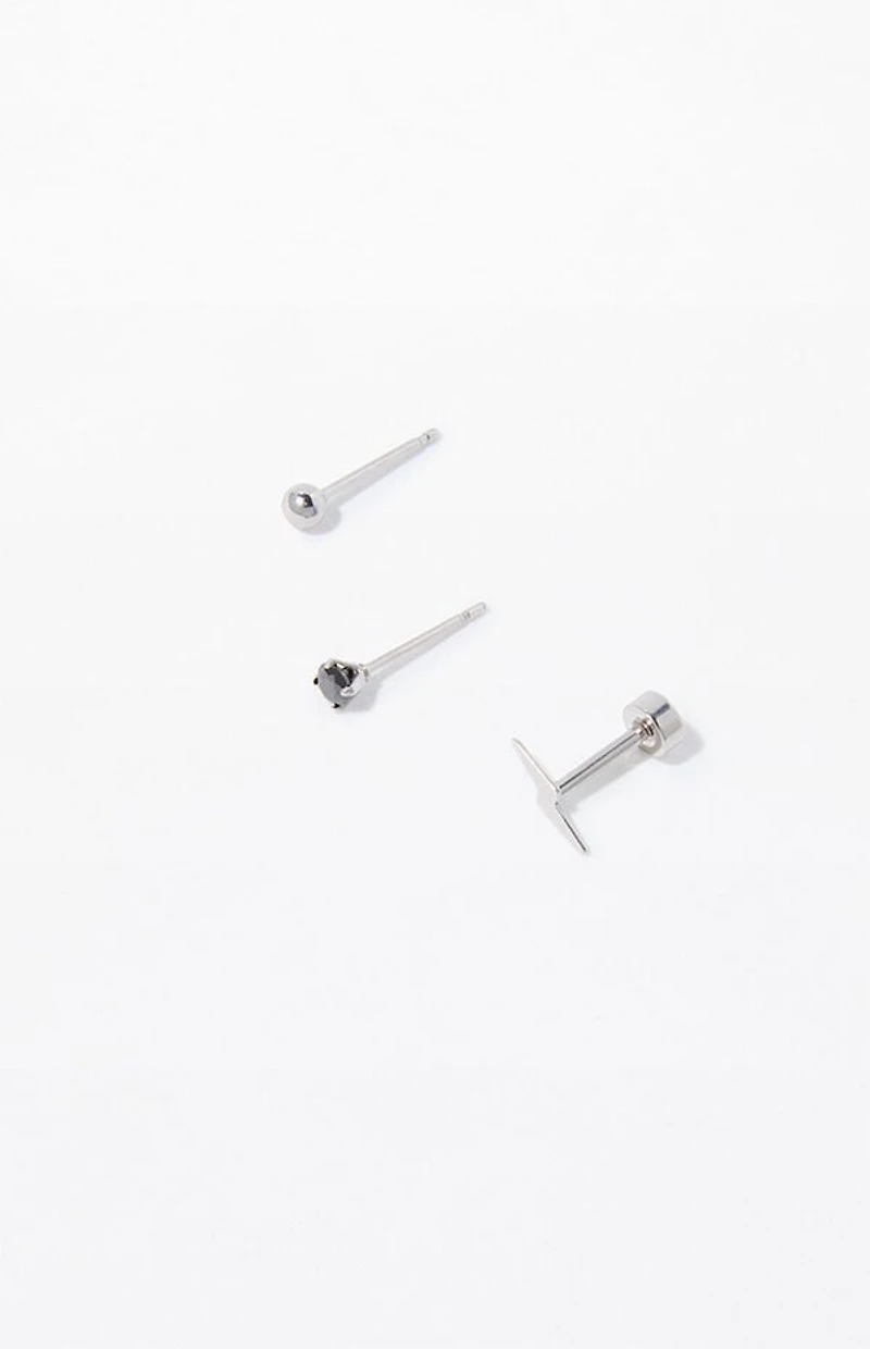 Pacsun 3 Piece Silver Lighting Bolt Earrings