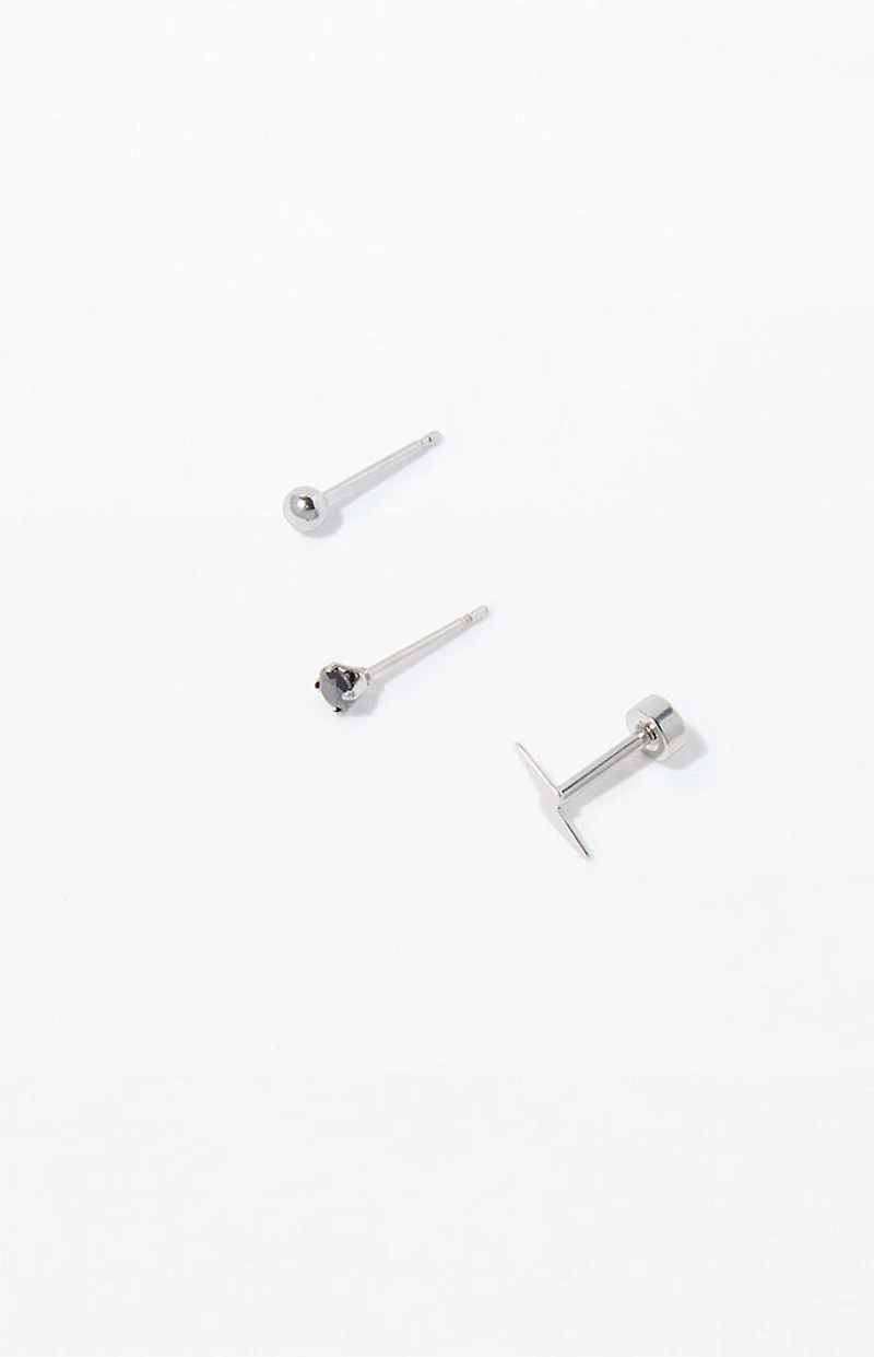 Pacsun 3 Piece Silver Lighting Bolt Earrings