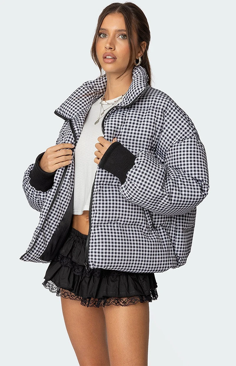 Edikted Oversized Gingham Puffer