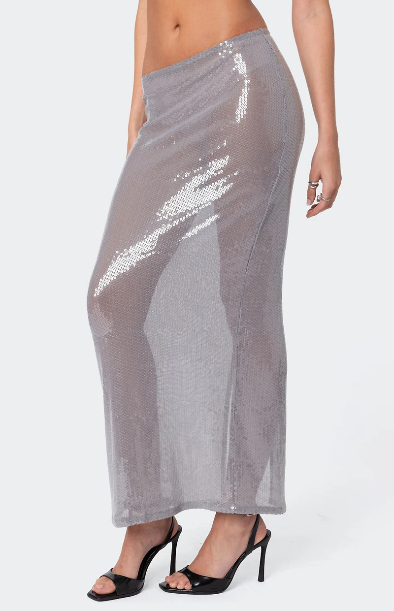 Edikted Riki Sheer Sequin Maxi Skirt
