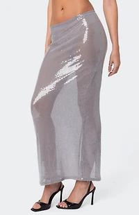Edikted Riki Sheer Sequin Maxi Skirt