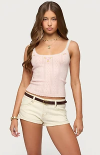 Edikted Rosaliee Pointelle Knit Tank Top