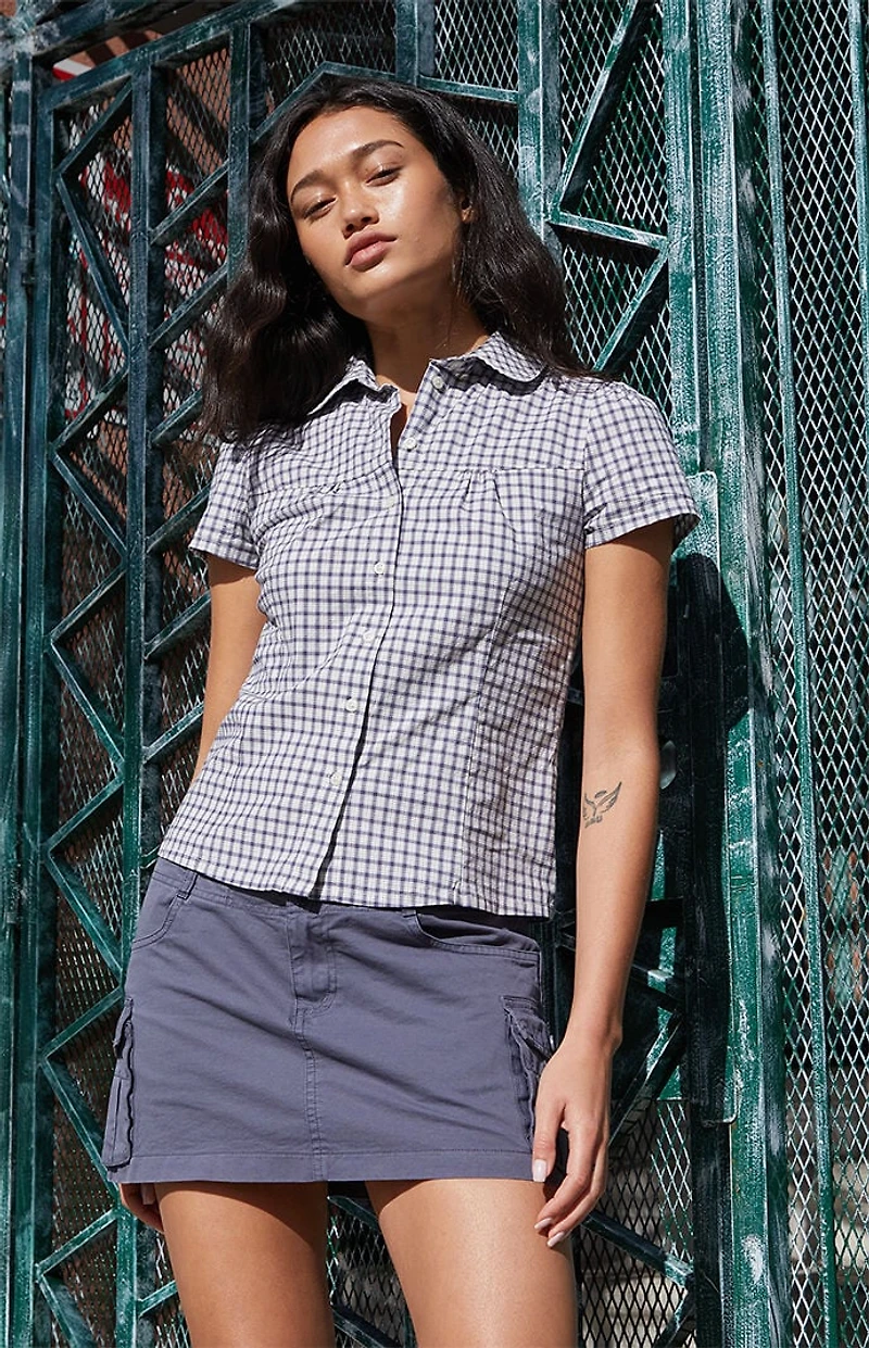 John Galt Blue Gingham Teagan Collared Top
