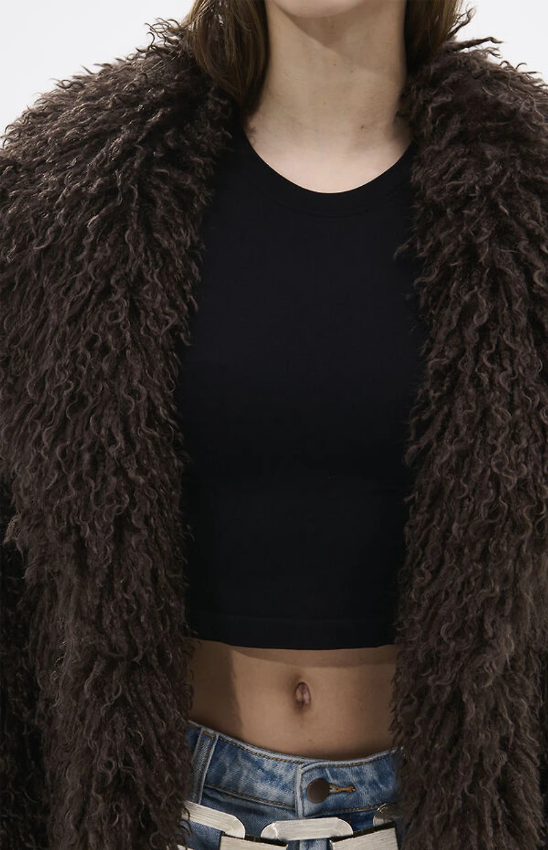 AZALEA WANG Ruperta Brown Faux Fur Jacket