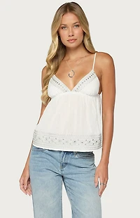 Edikted Shilah Embroidered Cotton Babydoll Top