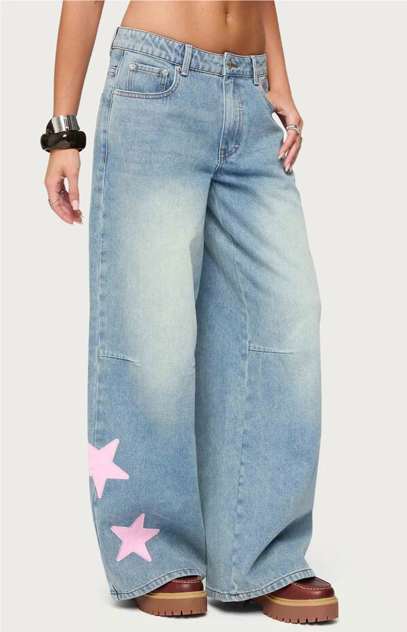Edikted Trish Satin Effect Stars Low Rise Jeans