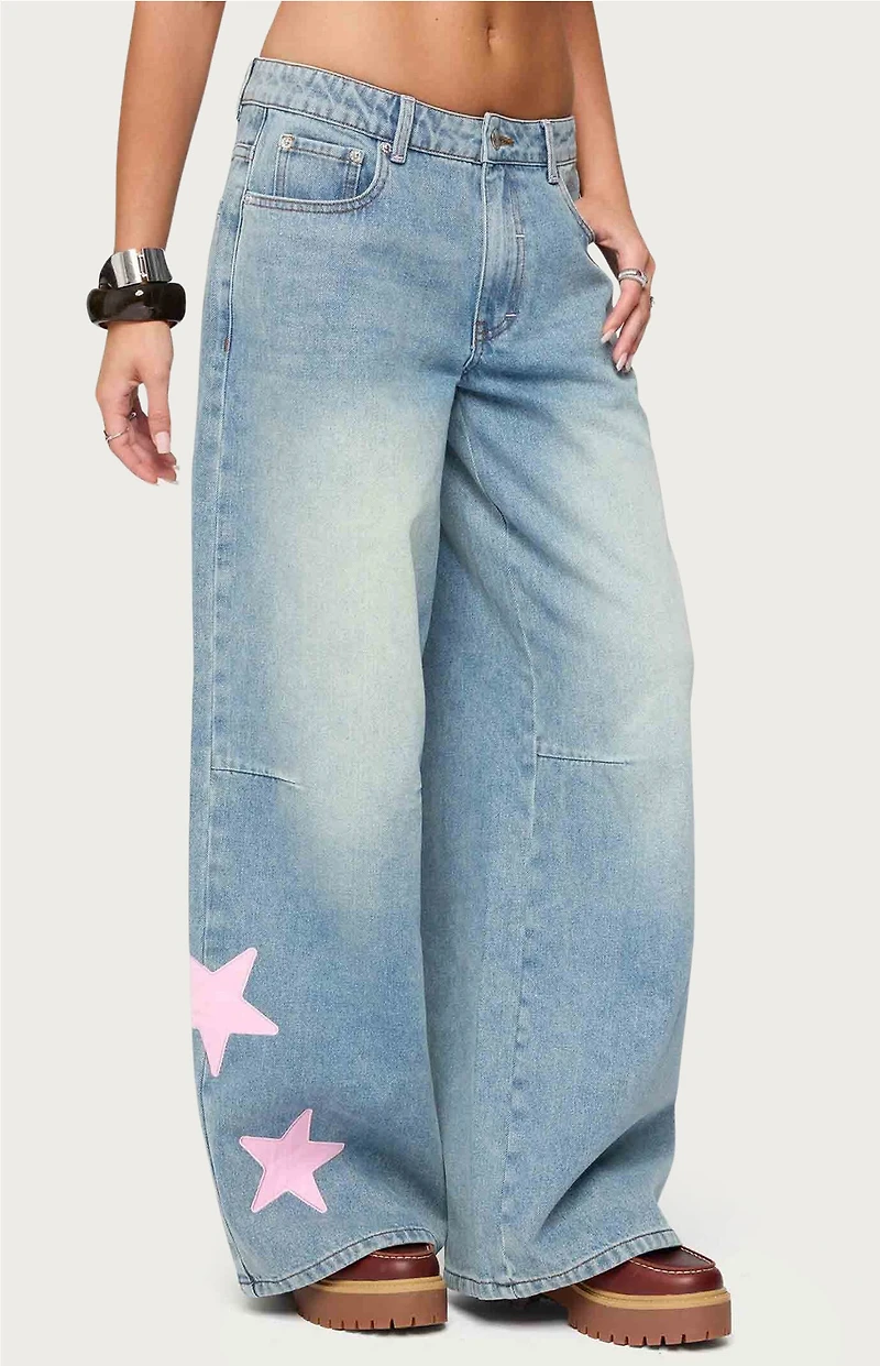 Edikted Trish Satin Effect Stars Low Rise Jeans