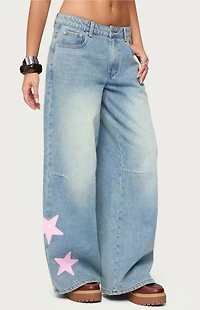 Edikted Trish Satin Effect Stars Low Rise Jeans