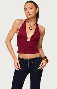 Edikted Missie Knitted Plunge Neck Halter Top