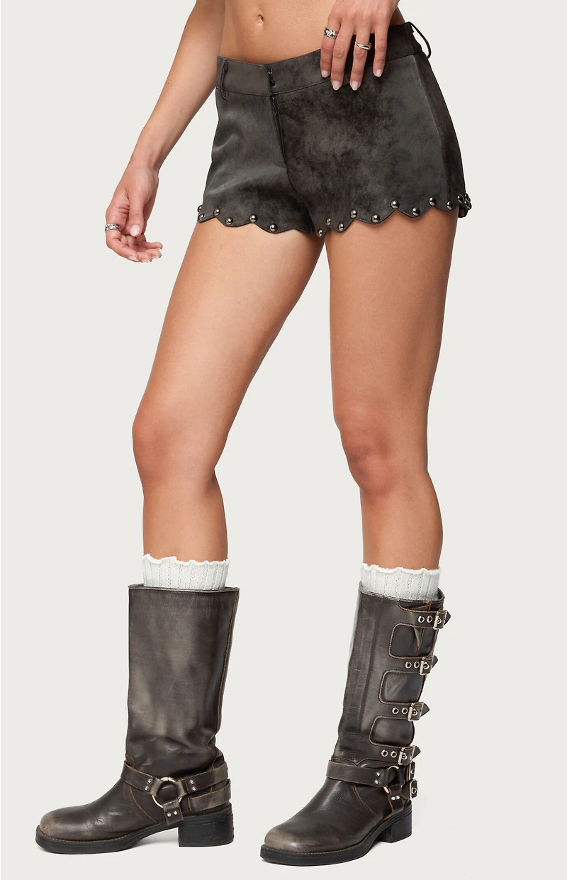 Edikted Zarina Studded Faux Suede Shorts