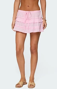 Edikted Embroidered Cotton Ruffle Mini Skirt