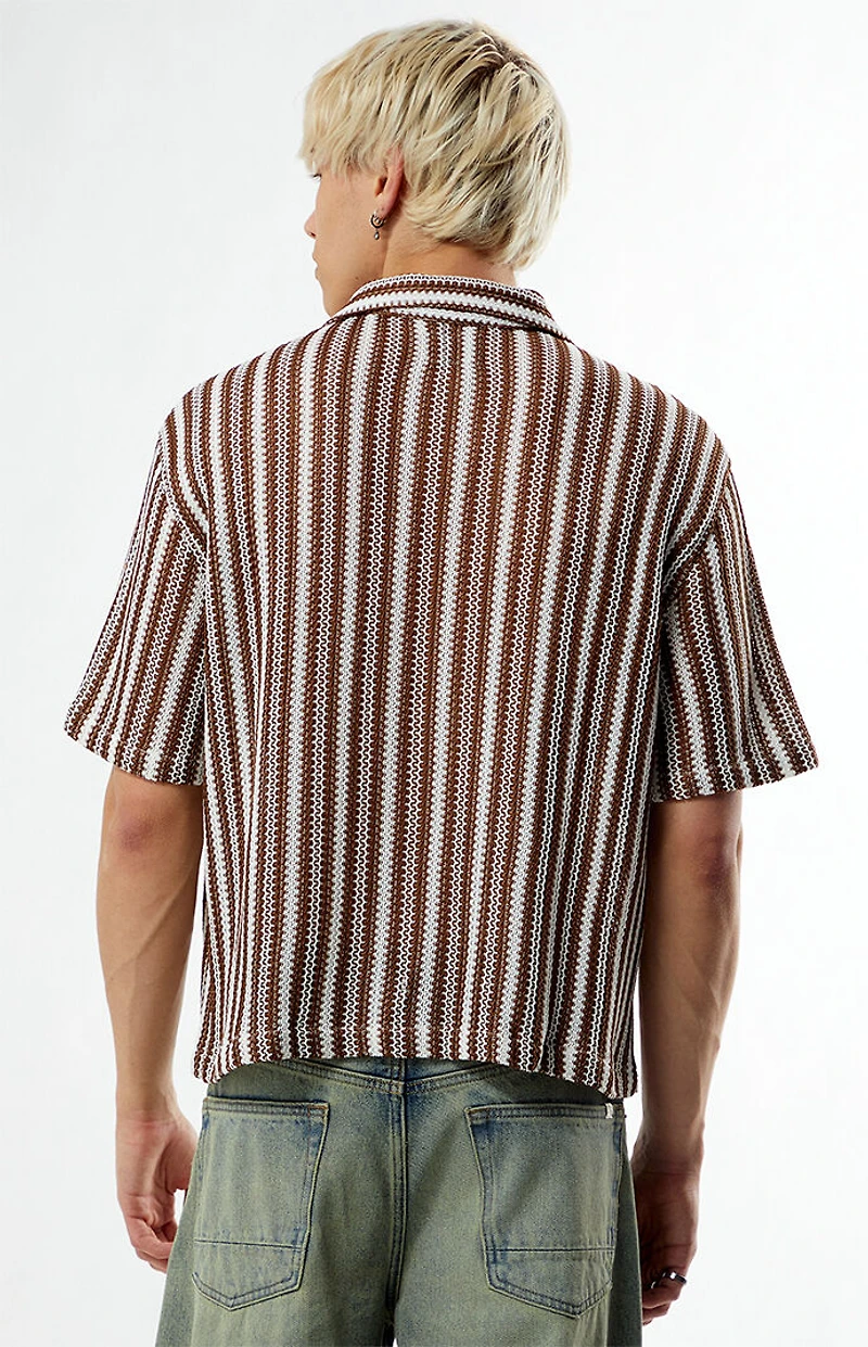 Pacsun Brown Striped Whirl Weave Camp Shirt