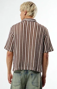 Pacsun Brown Striped Whirl Weave Camp Shirt