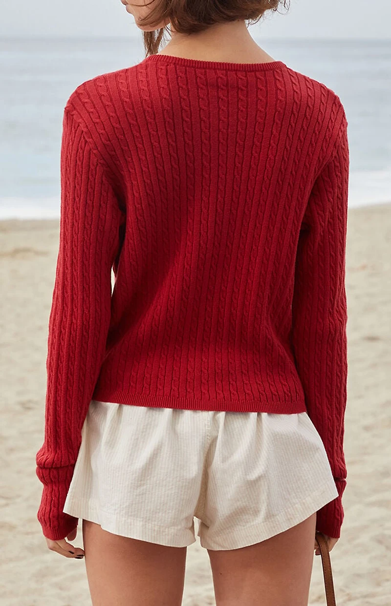 John Galt Red Zoe Cable Knit Cardigan