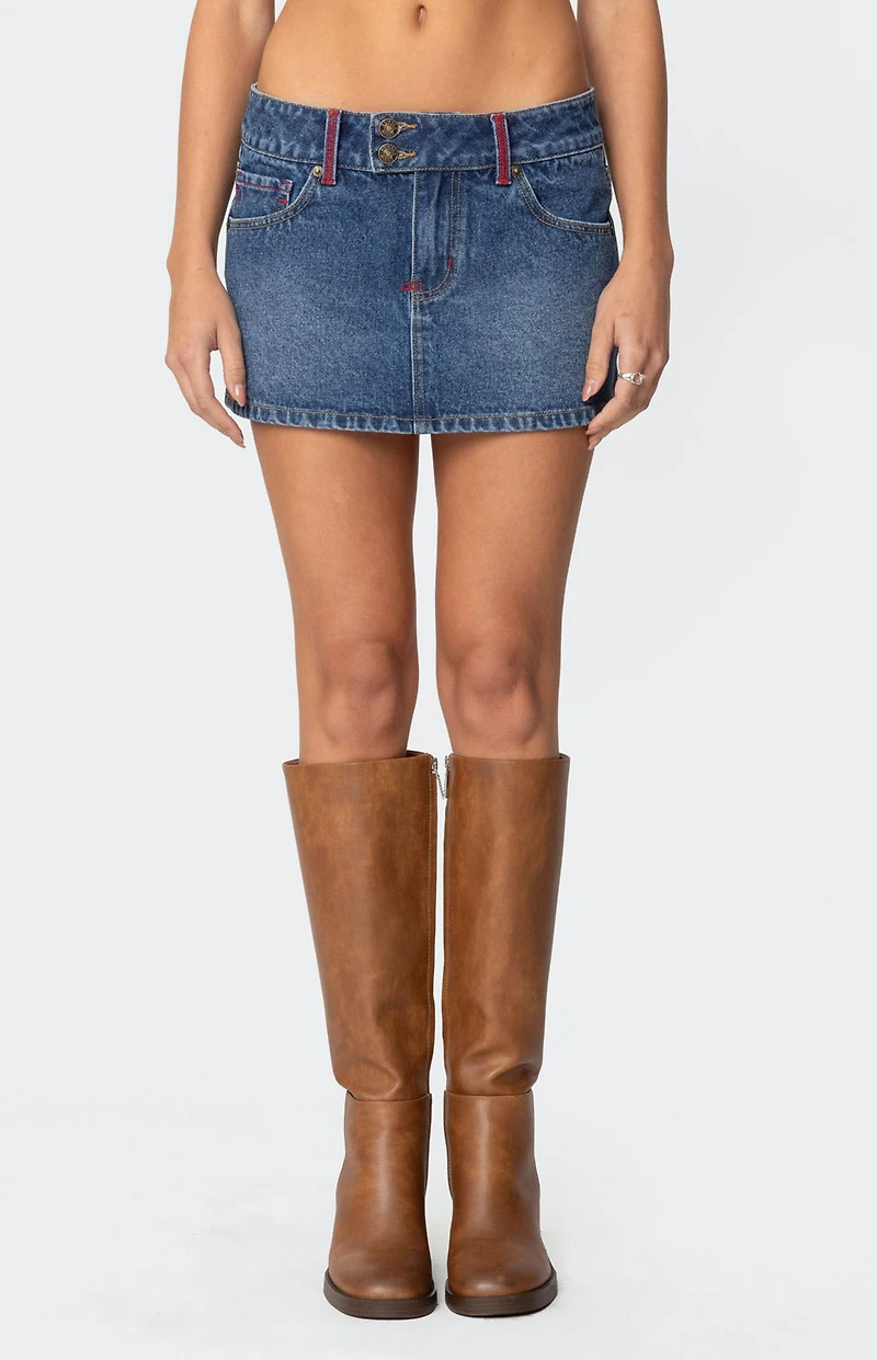 Edikted Embroidered Pocket Denim Mini Skirt