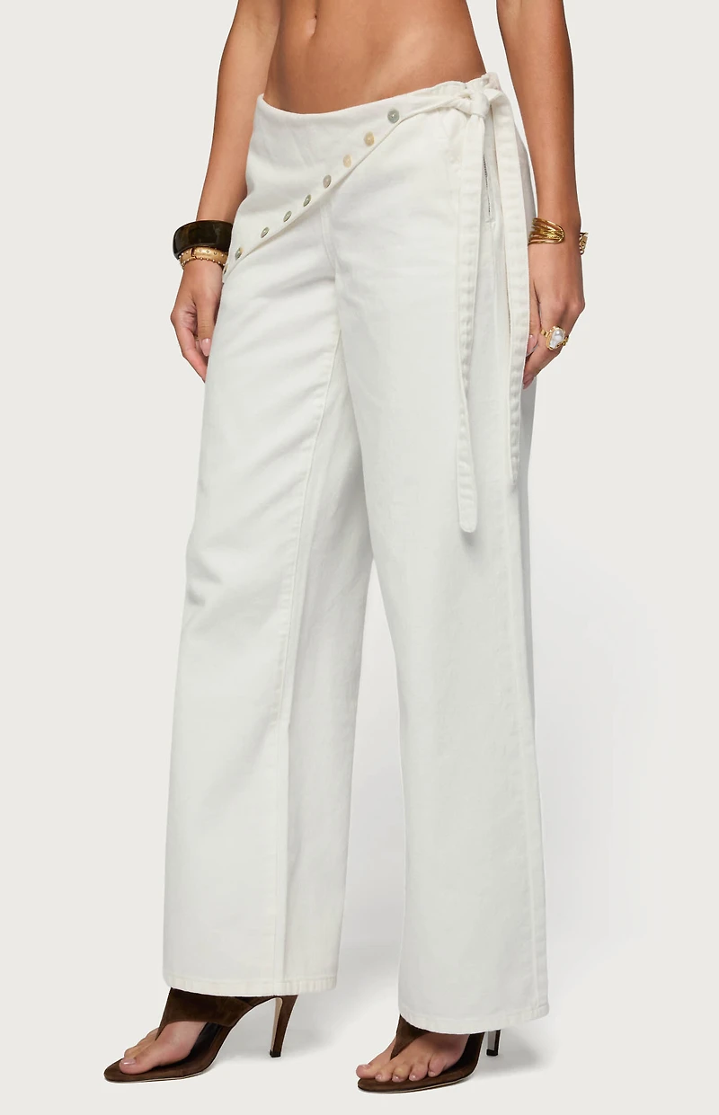 Edikted Button Foldover Low Rise Baggy Jeans