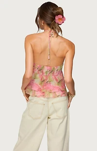 Edikted Dragon Lily Layered Mesh Halter Top