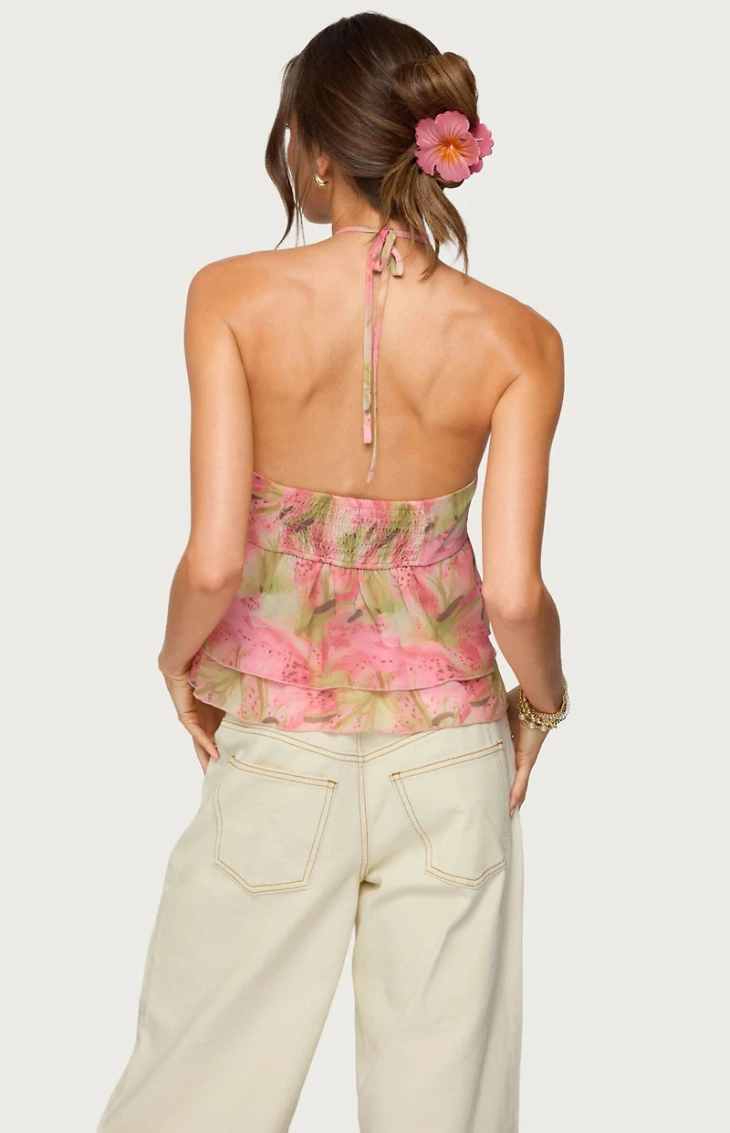 Edikted Dragon Lily Layered Mesh Halter Top