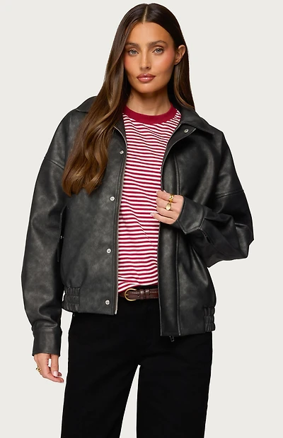 Edikted Mori Oversized Faux Leather Jacket