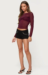 Edikted Oona Sheer Gathered Long Sleeve Top