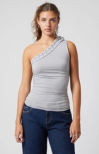 Third Charm Callie One Shoulder Buckle Tube Top
