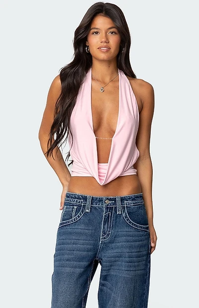 Edikted Deep Cowl Neck Open Back Top