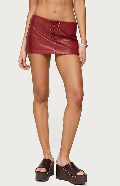 Edikted Lace Up Faux Leather Mini Skort