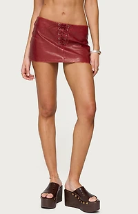 Edikted Lace Up Faux Leather Mini Skort