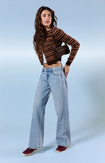 Pacsun Casey Low Rise Baggy Jeans Ripped Light Blue
