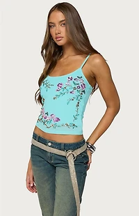 Edikted Blair Floral Bead & Sequin Mesh Top