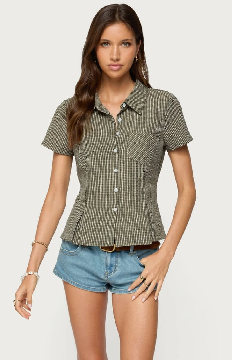 Edikted Alisa Plaid Tailored Button Up Shirt