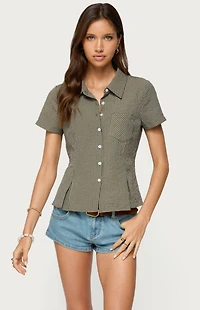 Edikted Alisa Plaid Tailored Button Up Shirt