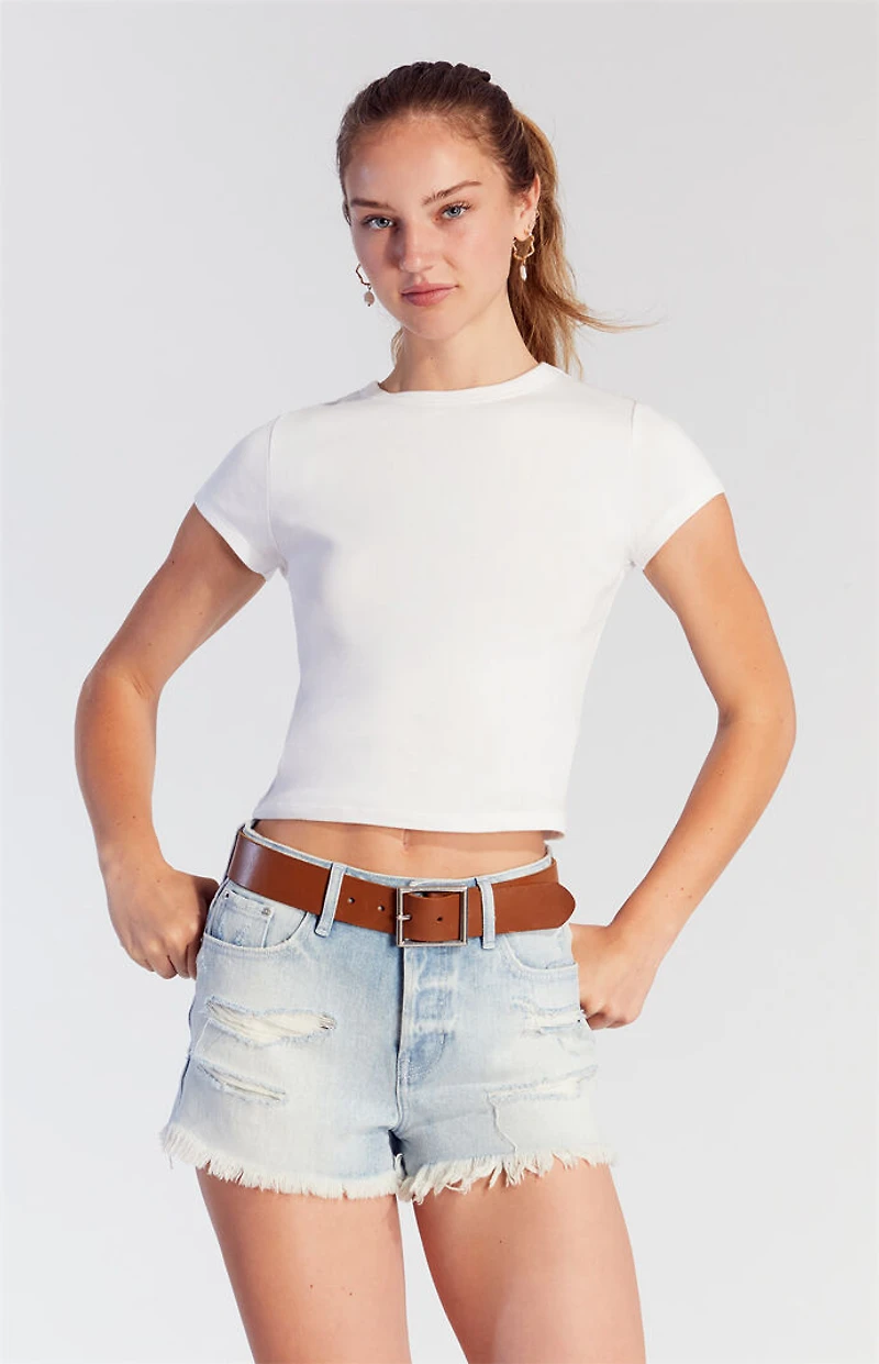 Pacsun Light Indigo Button Fly Ripped High Waisted Denim Festival Shorts