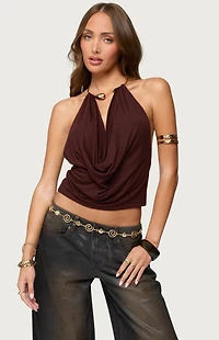 Edikted Mileva Cuff Deep Cowl Neck Top