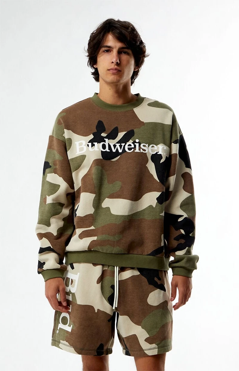 Budweiser By Pacsun Camo Serif Crew Neck Sweatshirt