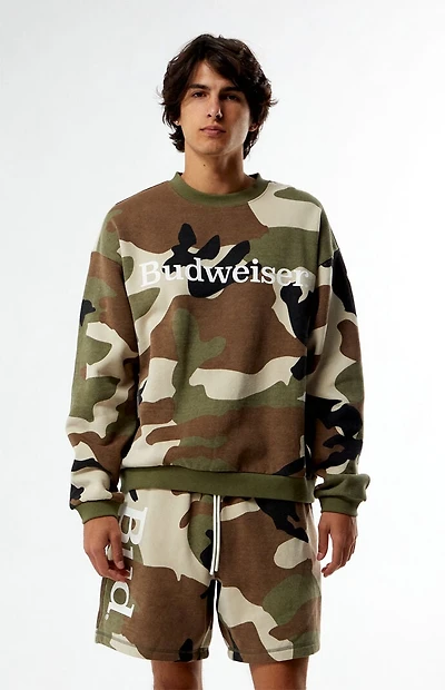 Budweiser By Pacsun Camo Serif Crew Neck Sweatshirt