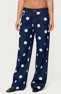 Edikted Leyah Polka Dot Low Rise Jeans