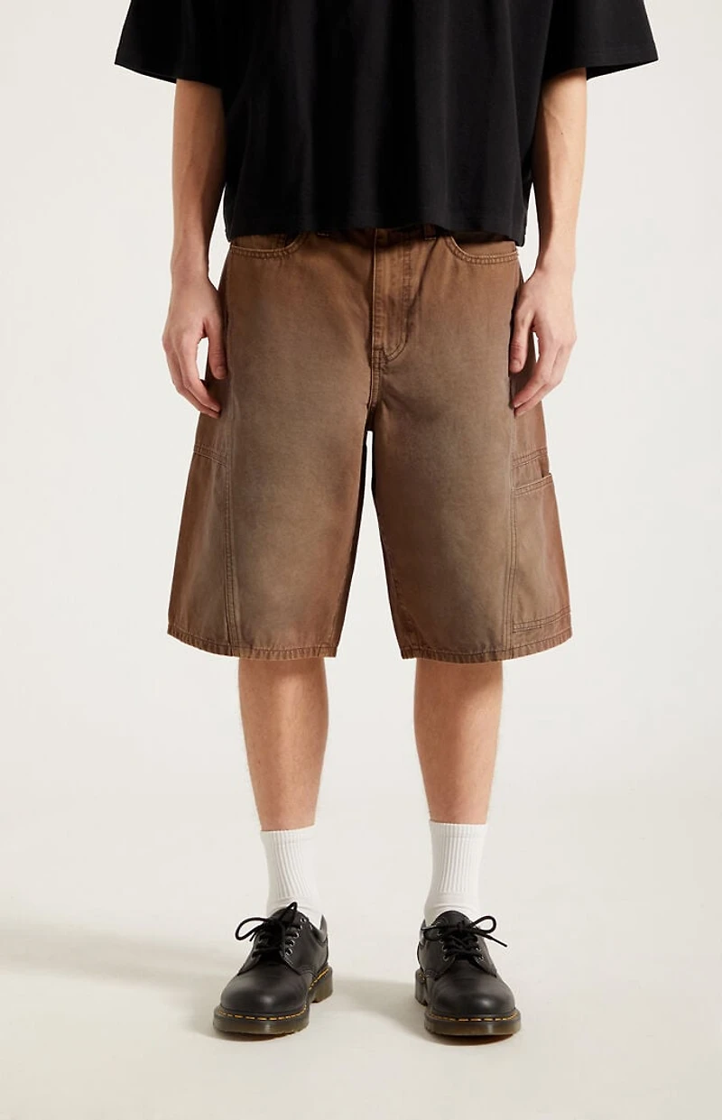 Pacsun Austin Extreme Baggy Denim Shorts Darted Brown