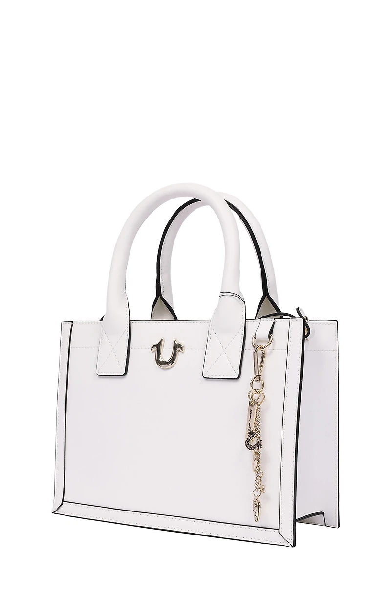 True Religion White Modern Edge Charm Tote Bag