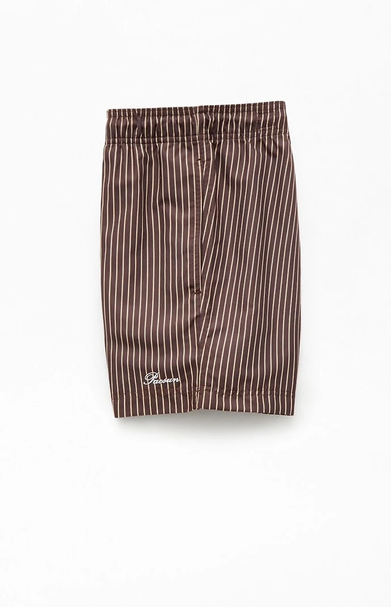 Pacsun Brown Pinstripe 5" Swim Trunks