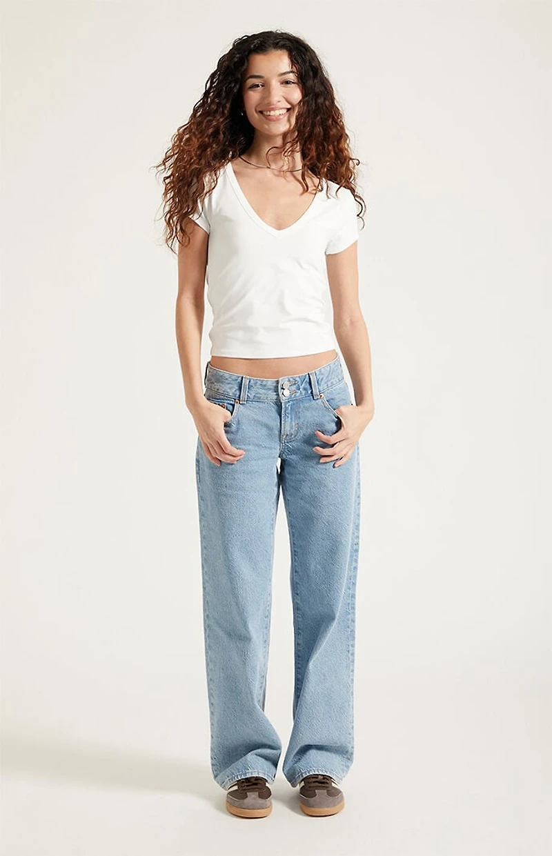 Pacsun Zoe Low Rise Girlfriend Jeans Button Pocket Light Blue