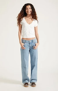 Pacsun Zoe Low Rise Girlfriend Jeans Button Pocket Light Blue