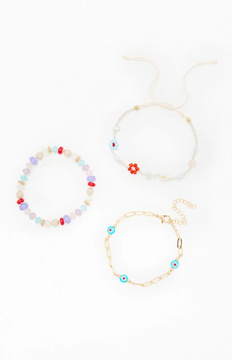LA Hearts 3 Pack Beaded Chain Bracelets
